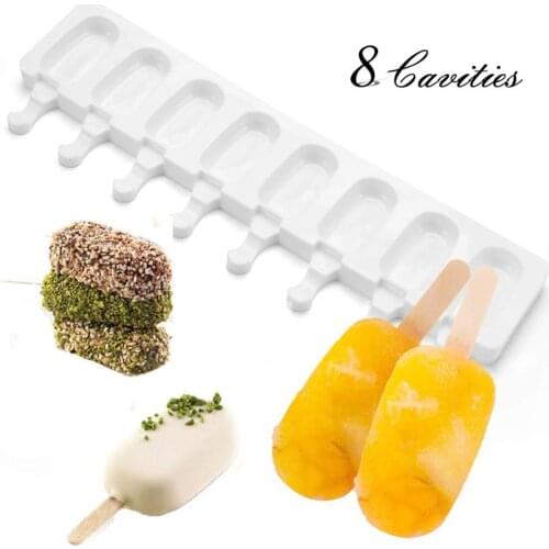 Ice Cream Maker Molds 8 Cavities Classic Shape Silicone Mold Reusable DIY Popsicle Moulds for Ice Cream Pops Ice Cube Tray Pan