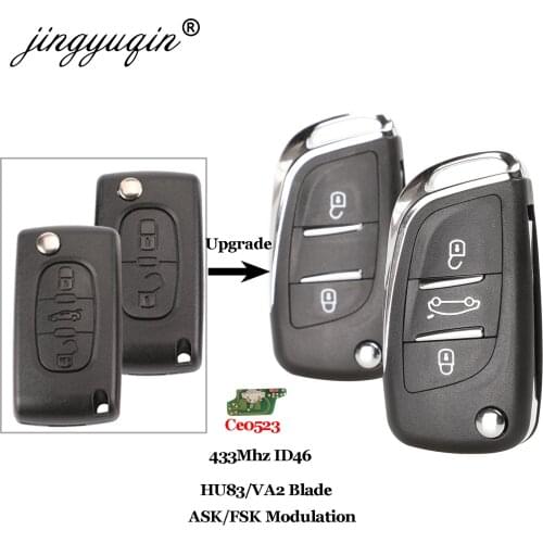 Jingyuqin Ce0523 ASK/FSK 2/3 Button Remote Car key For Citroen C2 C3 C4 C5 433Mhz ID46 Modified Flip Folding Car Key Control