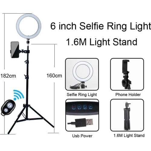 Beauty dimmable LED selfie ring light USB plug with different specifications of tripod,suitable for selfie and live broadcast