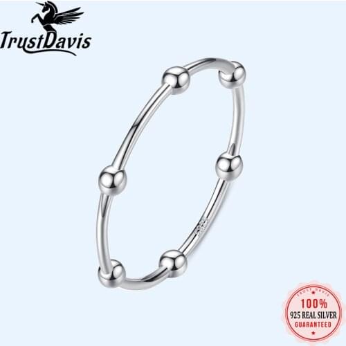 Trustdavis Authentic Minimalist 925 Sterling Silver Thin Beads Ball Opening Finger Ring For Women Wedding Jewelry Gift DA992
