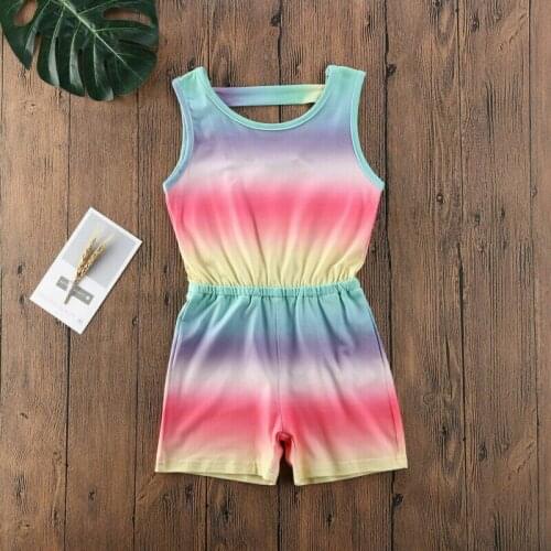 Newborn Toddler Kids Baby Girls Rainbow Jumpsuit Summer Fashion Girls Clothes