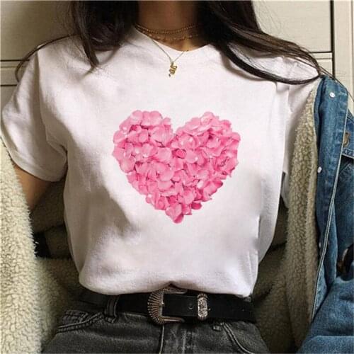 FIXSYS Summer Harajuku Petal Love Printed Women T Shirt Cartoon White Ladies T-shirt Casual Woman Shirt Funny Tee Shirt Tops