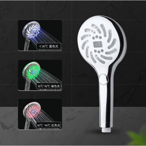 LED Shower Head Digital Temperature Control Three Color Button Type Pressurization Hand-held Shower