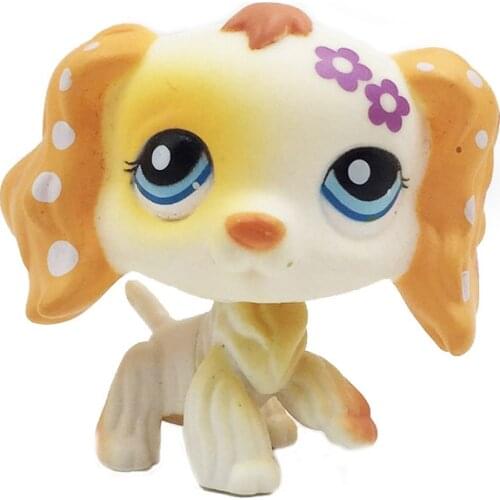 LPS CAT pet shop toys animals rare spaniel dog #1615 yellow puppy with purple flower figures toys for children gifts