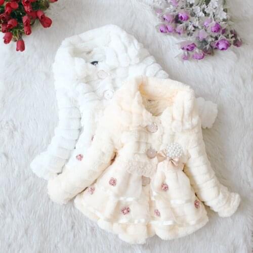 Baby girl fur coat bow lace faux fur warm overcoat for 1-8yrs girls children kids thick Winter wool outerwear clothes