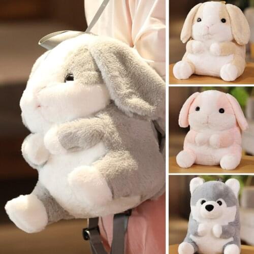 Cute Cartoon Animal Plush Toys Dog Rabbit Elephant Fox Backpack Girl Gift Kid Snack Bag