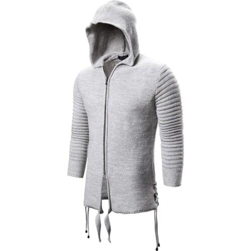 Men Clothes Casual Coat Beige Striped Spliced Knitted Cardigan Man Full Zip Mens Sweaters Warm Winter Hooded Mans Sweater Male