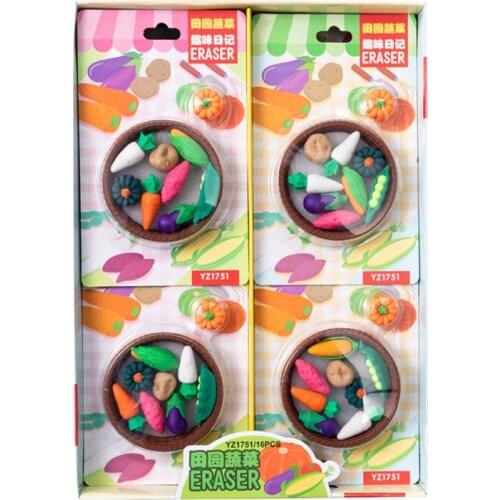9Pcs/Set Cute Eraser Kit Creative Fruit Vegetable Shape Eraser Stationery Tools For Kids Writing Drawing, Office Supplies Gifts