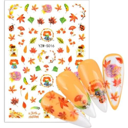 1pcs Fall Leaves Nail Art Stickers Gold Yellow Maple Leaf Decals Sliders Foil Autumn Design For Nail Manicure