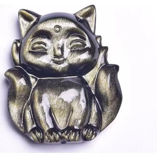 Natural Gold Obsidian Flash Lucky Cat Pendant Gemstone Wealthy Cat 40*33*8mmNatural Stone