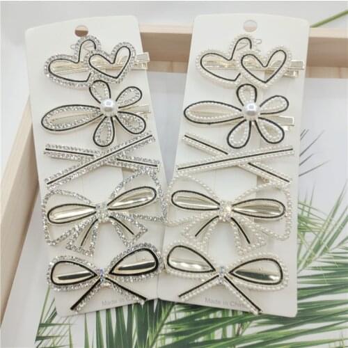 2020 New Headwear Hair Trim Clip Small Fragrance Pearl Diamond Flower Word Clip Duck Clip Student Hairpin
