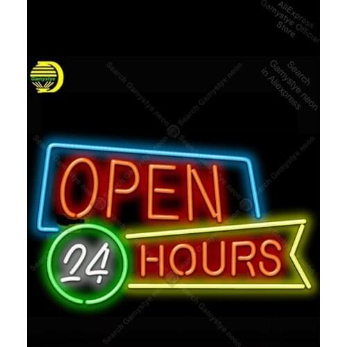 Open 24 Hours Neon Sign Glass Tube Handcraft neon light Sign Recreation Hotel Iconic Sign Coffee Bar Engineering Neon Beer Signs