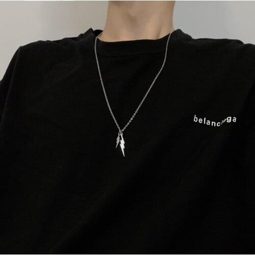 Titanium Steel Lightning Pendant Necklaces for Women Silver Color Thin Chain Geometric Hip Hop Punk Necklace Statement Jewelry
