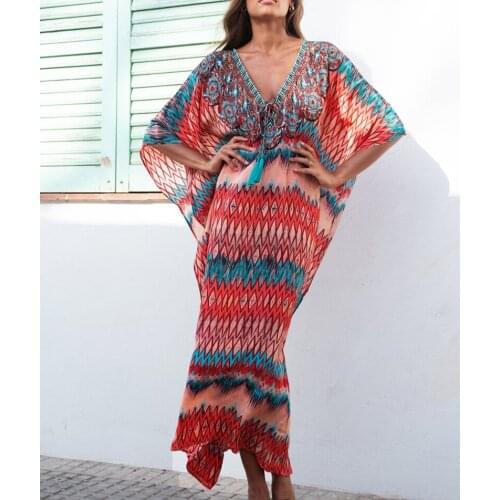 Boho Beach Dress 2021 Robe de Plage Beach Cover up Plus size Tunic Beachwear Bathing suit cover ups Saida de praia Sarong