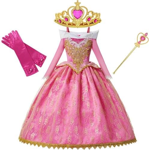 Luxury Sleeping Beauty Cosplay Costume Kids Girl Princess Dress Baby Girl Lace Tulle Ball Gown Carnival Party Dress up Outfits