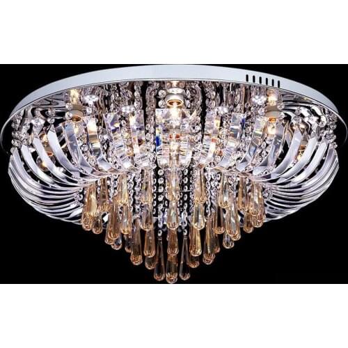 Luxury 31" Crystal Hanging Living Room Ceiling Light Modern Noble Living Room Round Bedroom Hotel Lobby Ceiling Fixture
