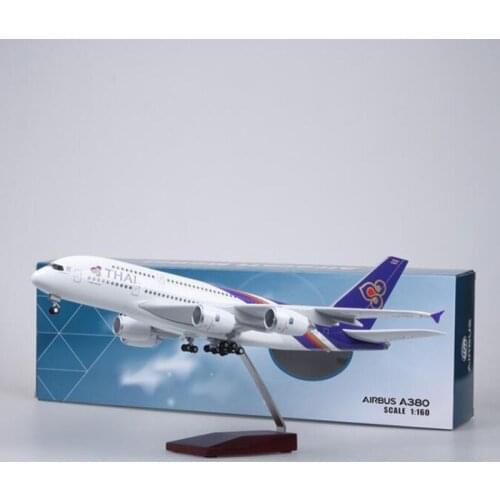 50.5CM 1/160 Scale Airplane Airbus 380 A380 Thailand THAI Airline Model W Light Wheels Landing Gear Diecast Plastic Resin Plane