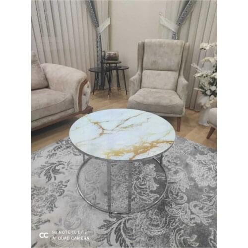Silver Medium Coffee table marble Patterned Unbreakable Glass журнальный столик mesa auxiliar table basse de salon