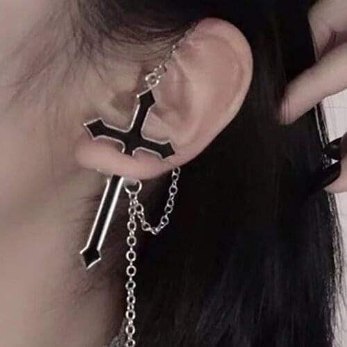 Hiphop/rock Cross Earrings For Women Men New Fashion Vintage Long Chain Cross Zipper Earrings Party Punk Jewelry Gift