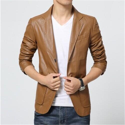 Spring New Fashion PU Leather Jacket Men Black Brown Solid Mens Faux casaco Slim Fit Youth jaqueta couro masculina HH023