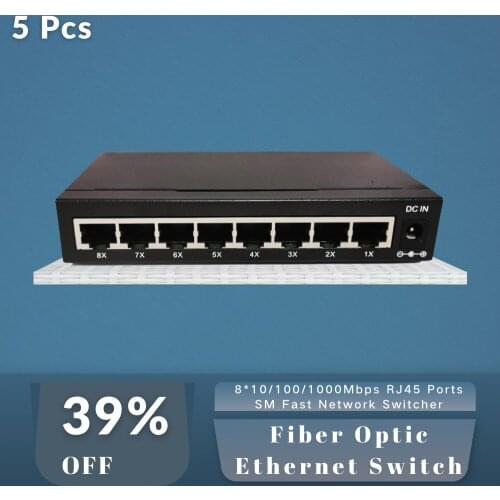 Fiber Optic Ethernet Switch 8*10/100/1000Mbps RJ45 Ports SM Fast Network Switcher