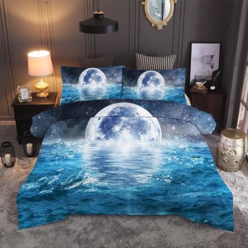 WUJIE "The Moon on the sea" 3D Bedding Set Wrinkle Free Breathable Polyester Fiber Duvet Cover Set with Pillowcases Bed Covers