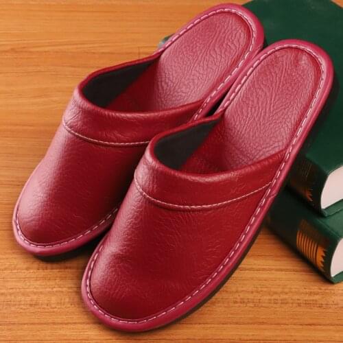 Spring and Autumn Lazy Four Seasons Leather Slippers Couple Home Indoor Breathable Non-Slip Slippers for Women