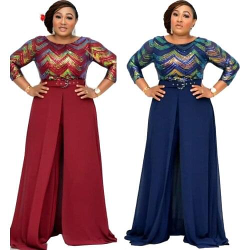 Women Muslim Jumpsuits Beading Flare Sleeve Black Red Green Elegant Women Islamic Clothing Wide Leg Long Jumpsuits Rompers