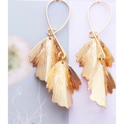 Pendientes Mujer Hot Fashion Wholesale Jewelry Metal Leaves Dangling Long Statement Drop Earrings For Women Bijoux