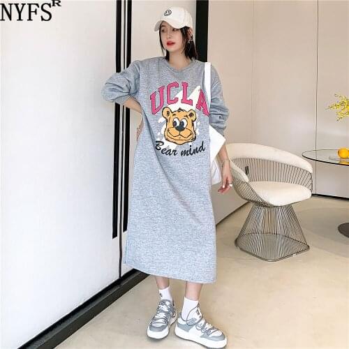 NYFS 2021 Winter Korean New Loose Stitching Plus Velvet Woman Dress Vestidos Robe Elbise Fashion Split Tiger head Print Dresses