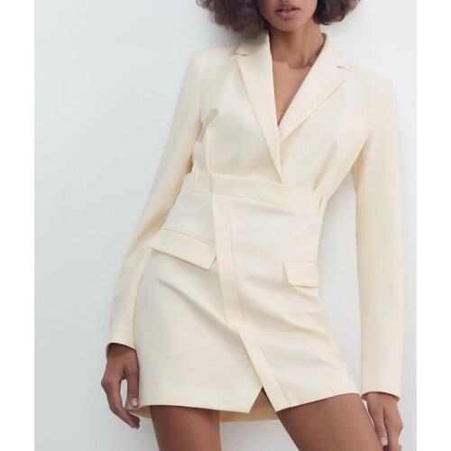 ZA 2021 Spring Autumn Women Dress Office Lady Solid Mini Party Vestidos High quality Female Fashion Dresses Pockets Long Sleeve