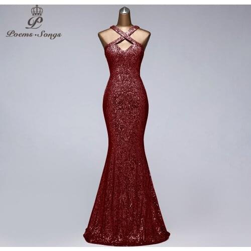 New sexy back Burgundy sequin evening dresses vestido de festa prom gowns vestidos elegante party night dress sukienki wizytowe