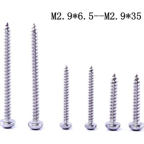 10pcs Stainless steel Phillips pan head self tapping screw round head screw M2.9*6.5--M2.9*35