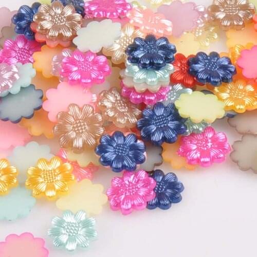 100pcs/lot 13mm Mix Color flower Shape Imitation Half Round Pearl Flatback Beads for Scrapbook DIY Decoration YKL0596X