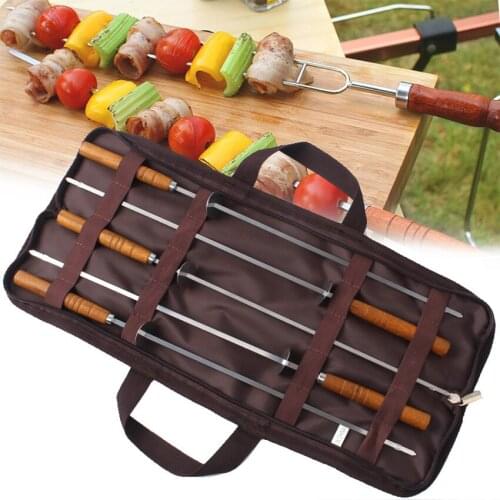 5 pcs/set BBQ Skewers Reusable Flat Stainless Steel bbq Needle Stick Outdoor Camping Grill Forks Barbecue Cooking Tools