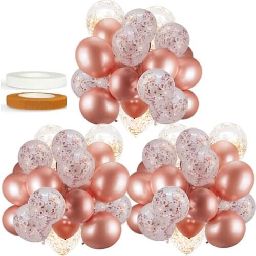 62Pack Rose Gold Balloon+Confetti Balloon with Ribbon Rosegold Balloons for Party Bridal&Baby Shower Balloon Decoration