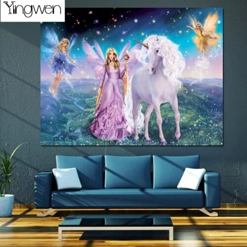 Full Square Round Diamond 5D Diamond Painting Fantasy Elf Unicorn Diamond Embroidery Kit Mosaic Painting Decor Diy Children Gift