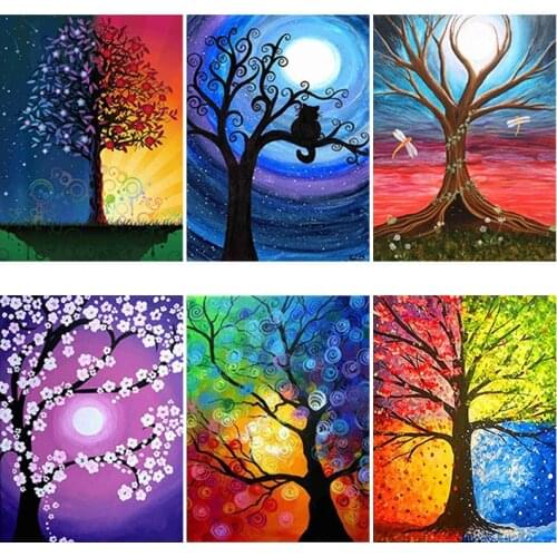 Diy 5D Diamonds Painting Scenery Tree Diamond Embroidery Full Round /Square Resin Landscape Rhinestone Mosaic Flowers Home Decor