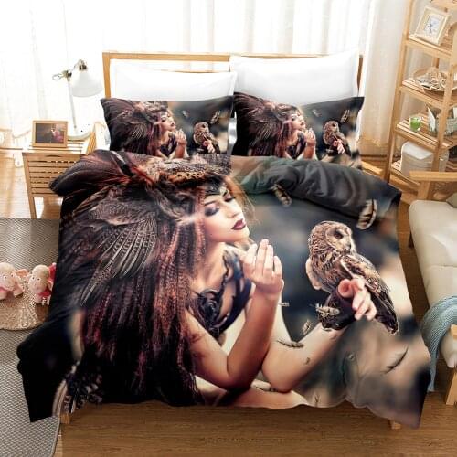 Free Shipping Black Cat And Black Owl Three-Piece Bedding Printing Animal 3D Brushed Duvet Cover Super Soft Bed Cover