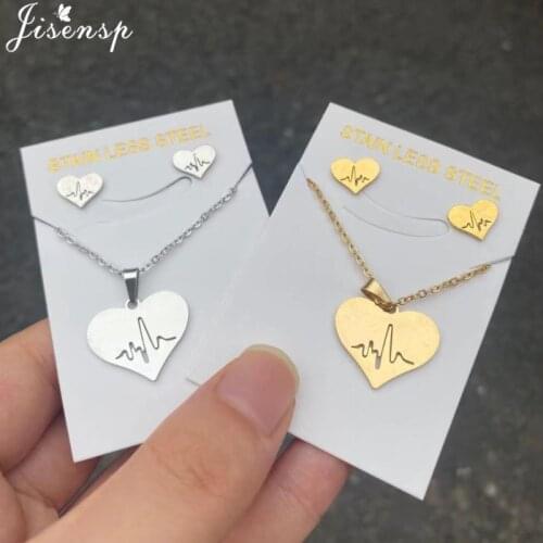 Bijoux 2021 Love Heart Stainless Steel Jewelry Set for Women Minimalist Heartbeat Necklace Earrings Wedding Jewelry Accessories