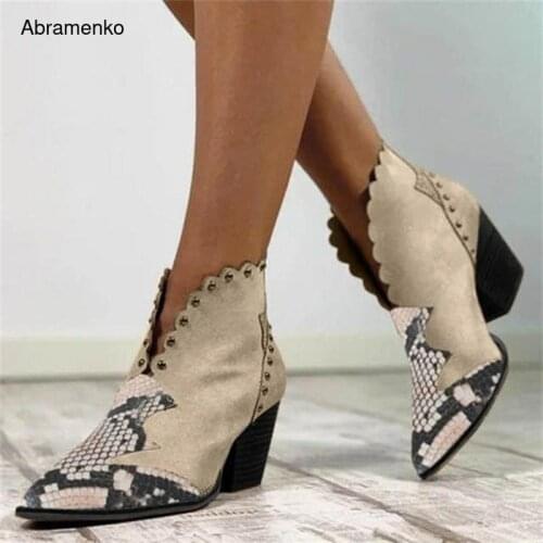 Women Ankle Boots Spring Ladys Shoes Thick heel Leather Casual Retro Pointed Toe Rome Black High Heels Pumps Plus Size 36-43