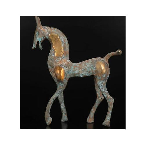 Bronze Statue Decorated Long Legs Horses Qing Dynasty Old Gift
