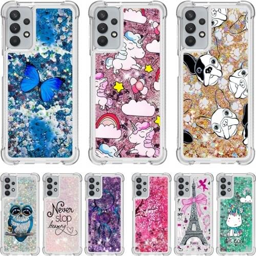 For Samsung A32 4G Case A 32 A325F 6.4'' Soft Cover for Samsung Galaxy A32 5G SM-A326B 6.5'' Fundas Glitter Liquid Phone Case