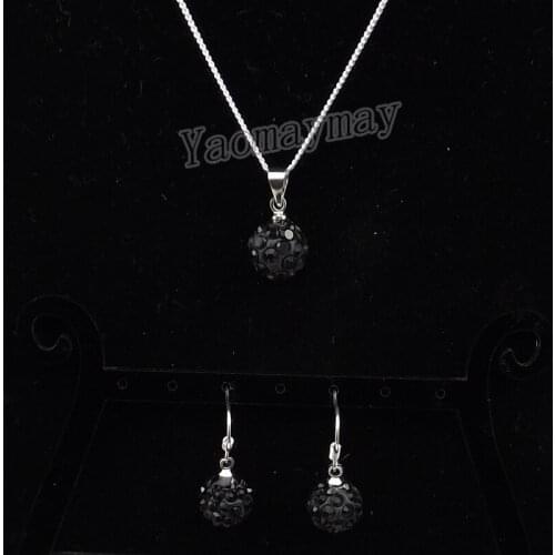 Black Disco Ball Pendant Earrings And Necklace For Girls Rhinestone Jewellery Set 10 Sets Wholesale