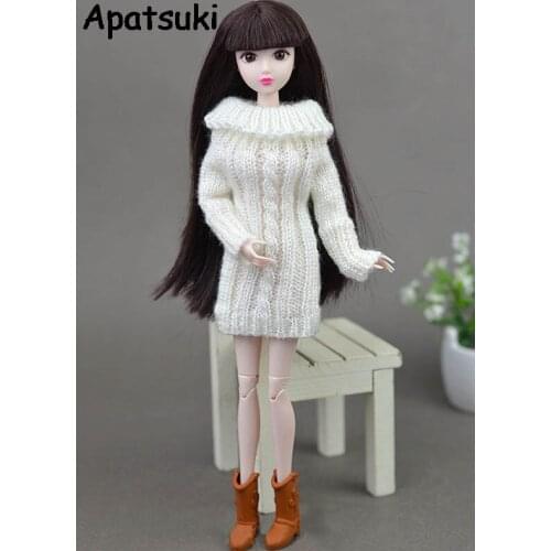 Pure White Doll Accessories For Barbie Doll 1/6 Knitted Woven Handmade Tops Coat Dress Clothes Sweater Gifts For Girls Kids Toy