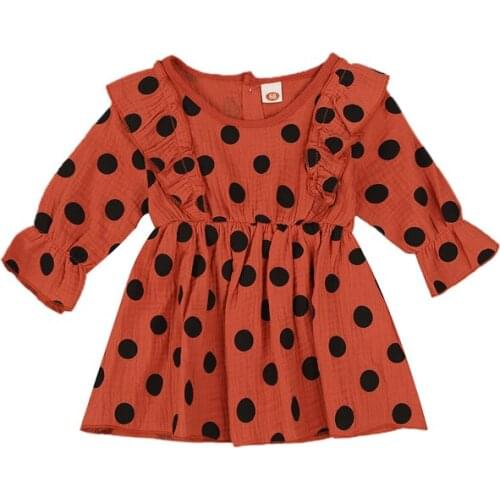 Pudcoco Baby Dress Polka Dot Printed Ruffles Decorated Full Length Regular Sleeve A-Line Cute Clothing