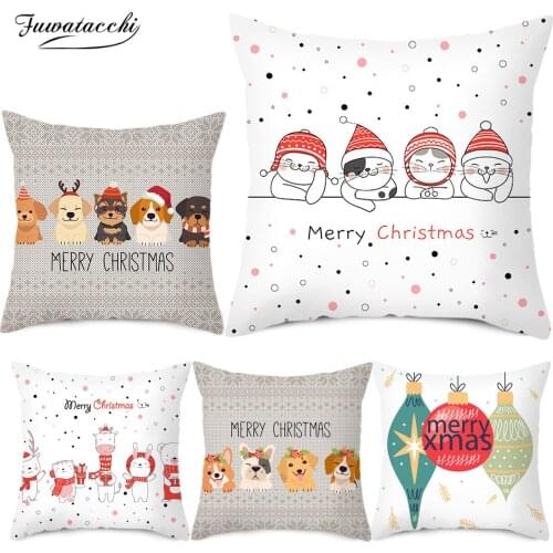 Fuwatacchi Christmas Deer Bell Print Pillow Case Xmas Santa Cushion Cover for Home Sofa Seat Decorative Throw Pillowcase 45*45cm