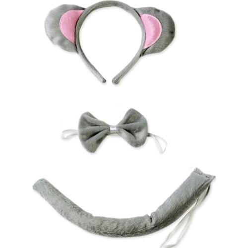 3Pcs Child Adult Animal Costume Sets Cute Mouse Ears Headband Bow Ties Long Tail Halloween Birthday Party Favors Cosplay Kit