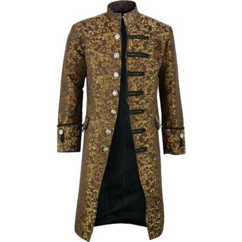 Cosplay costumes Embroidery pattern stand collar Mid-length coat Stage play halloween fancy clothes Court gentleman
