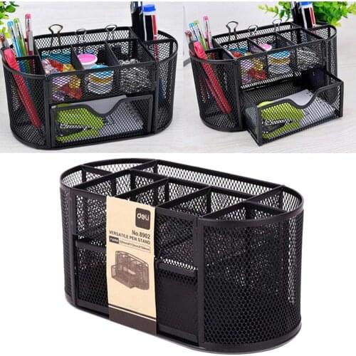 Metal Mesh Desk Organizer Multi-functional Home Office Desk Supplies Stationery Pen Pencil Storage Holder Stand Black
